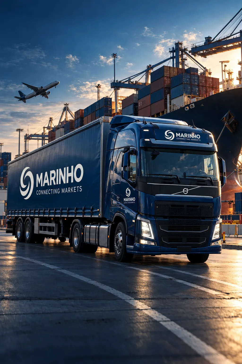 Marinho Connecting Markets truck at a container port